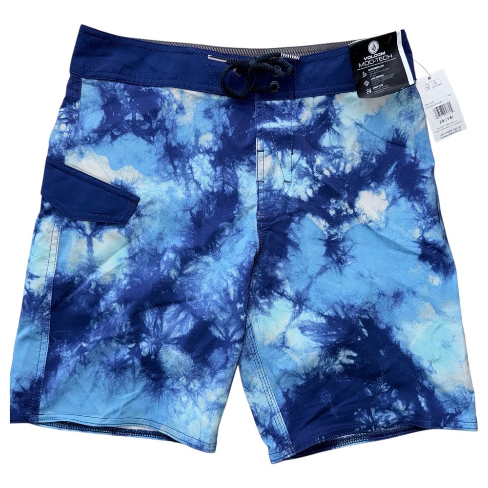 Volcom Boys 29‎ 18 Blue Tie Die Board Shorts Unlined Swim Shorts NWT